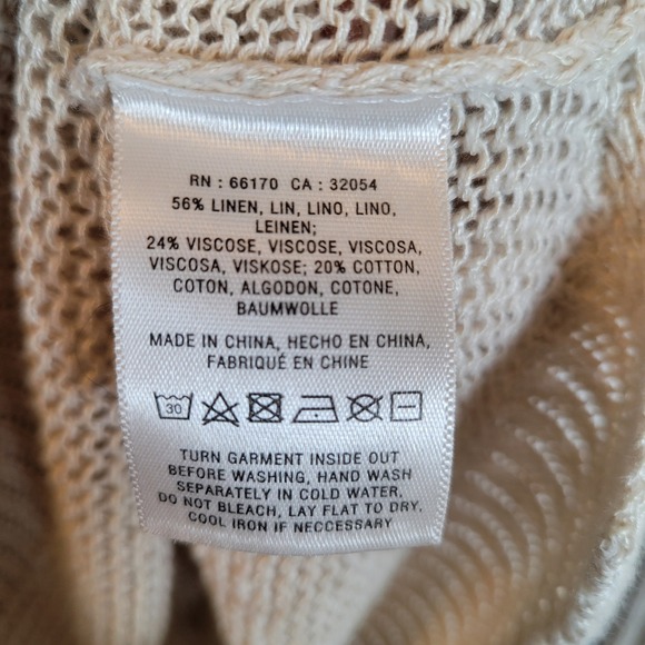 Sparrow Womens Linen Open Knit Pullover Sweater Size Medium Beige Beachy Boho - Picture 3 of 8